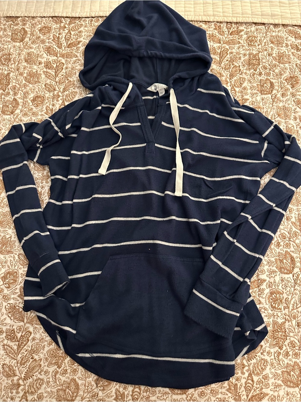 Navy Striped Hooded Women's Sweater